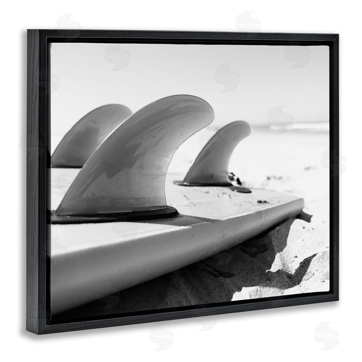Two Smart Blondes Surfboard Fins Beach Sports Photography Ocean Coast Black Floating Frame Canvas Wall Art Print