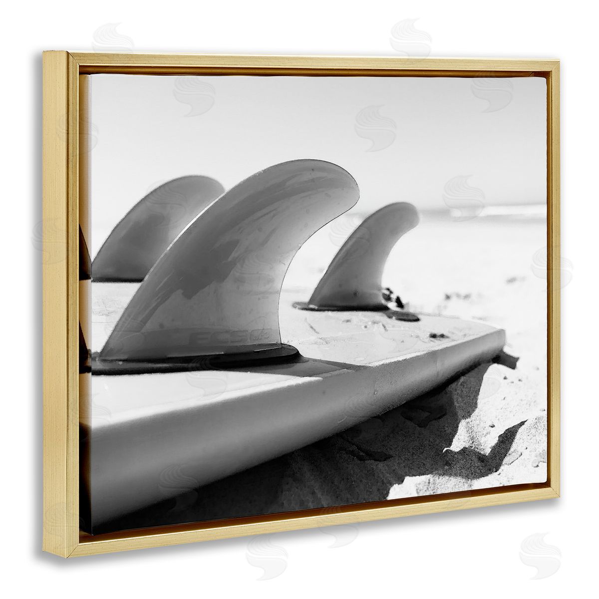 Two Smart Blondes Surfboard Fins Beach Sports Photography Ocean Coast Gold Floating Frame Canvas Wall Art Print