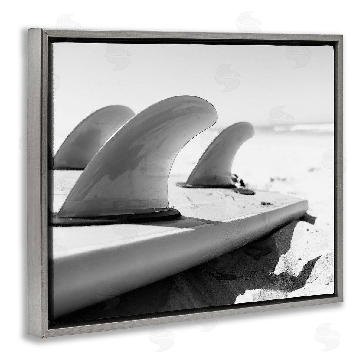 Two Smart Blondes Surfboard Fins Beach Sports Photography Ocean Coast Gray Floating Frame Canvas Wall Art Print