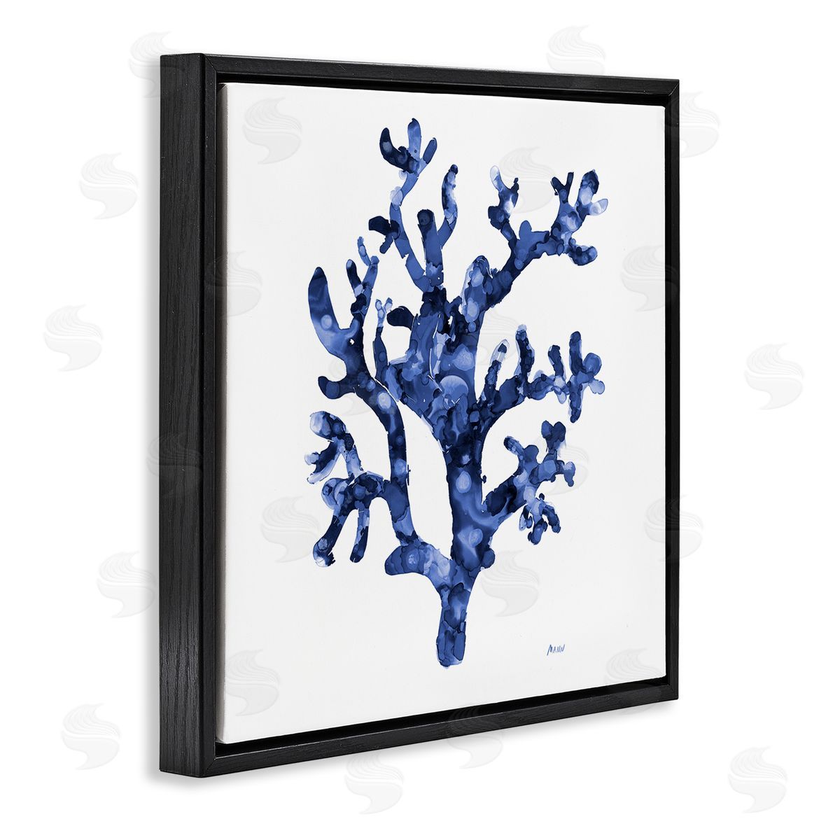 Patti Mann Ocean Coral Plant Sea Life Blue Pattern Black Floating Frame Canvas Wall Art Print