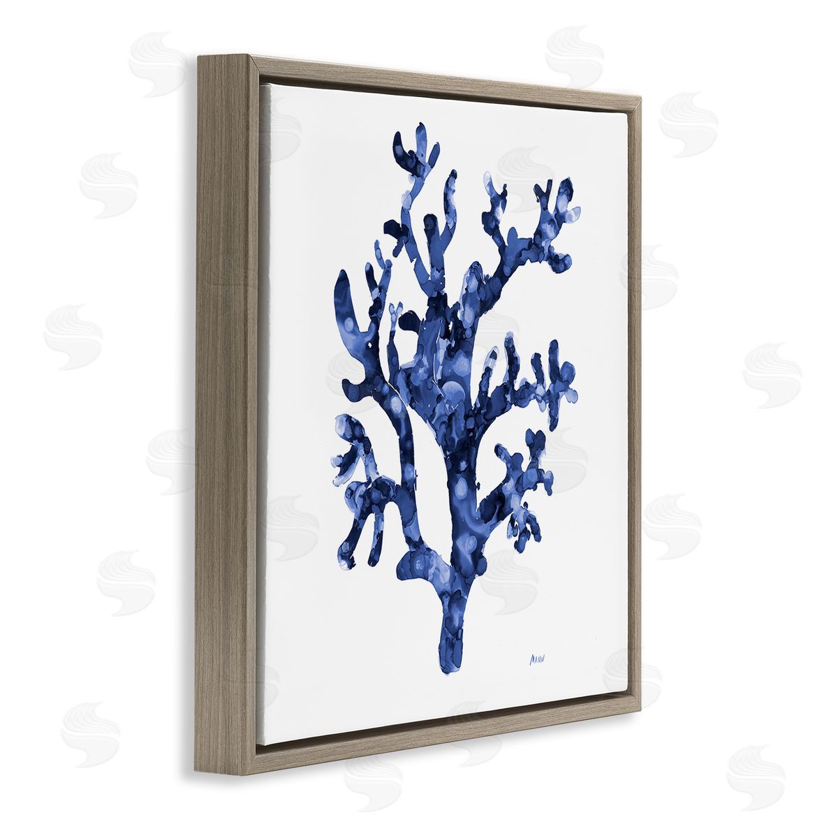 Patti Mann Ocean Coral Plant Sea Life Blue Pattern Brown Floating Frame Canvas Wall Art Print