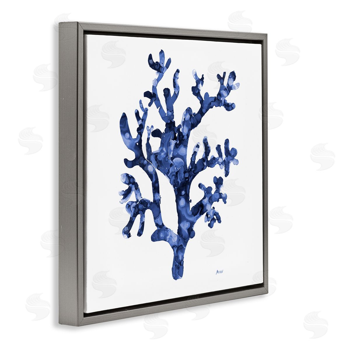 Patti Mann Ocean Coral Plant Sea Life Blue Pattern Gray Floating Frame Canvas Wall Art Print