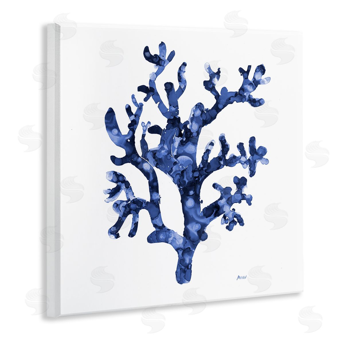 Patti Mann Ocean Coral Plant Sea Life Blue Pattern Wooden Wall Plaque Art Print
