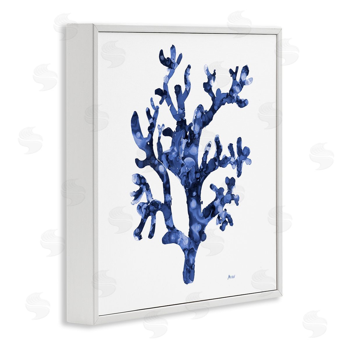 Patti Mann Ocean Coral Plant Sea Life Blue Pattern White Framed Glicee Wall Art Print