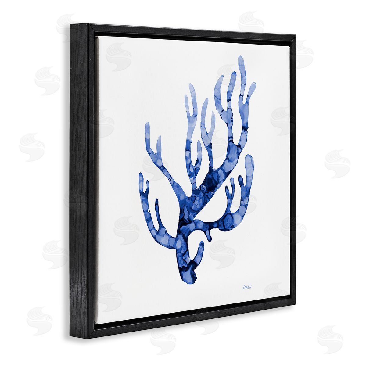 Patti Mann Coral Sprig Marine Life Plant Watercolor Detail Black Floating Frame Canvas Wall Art Print