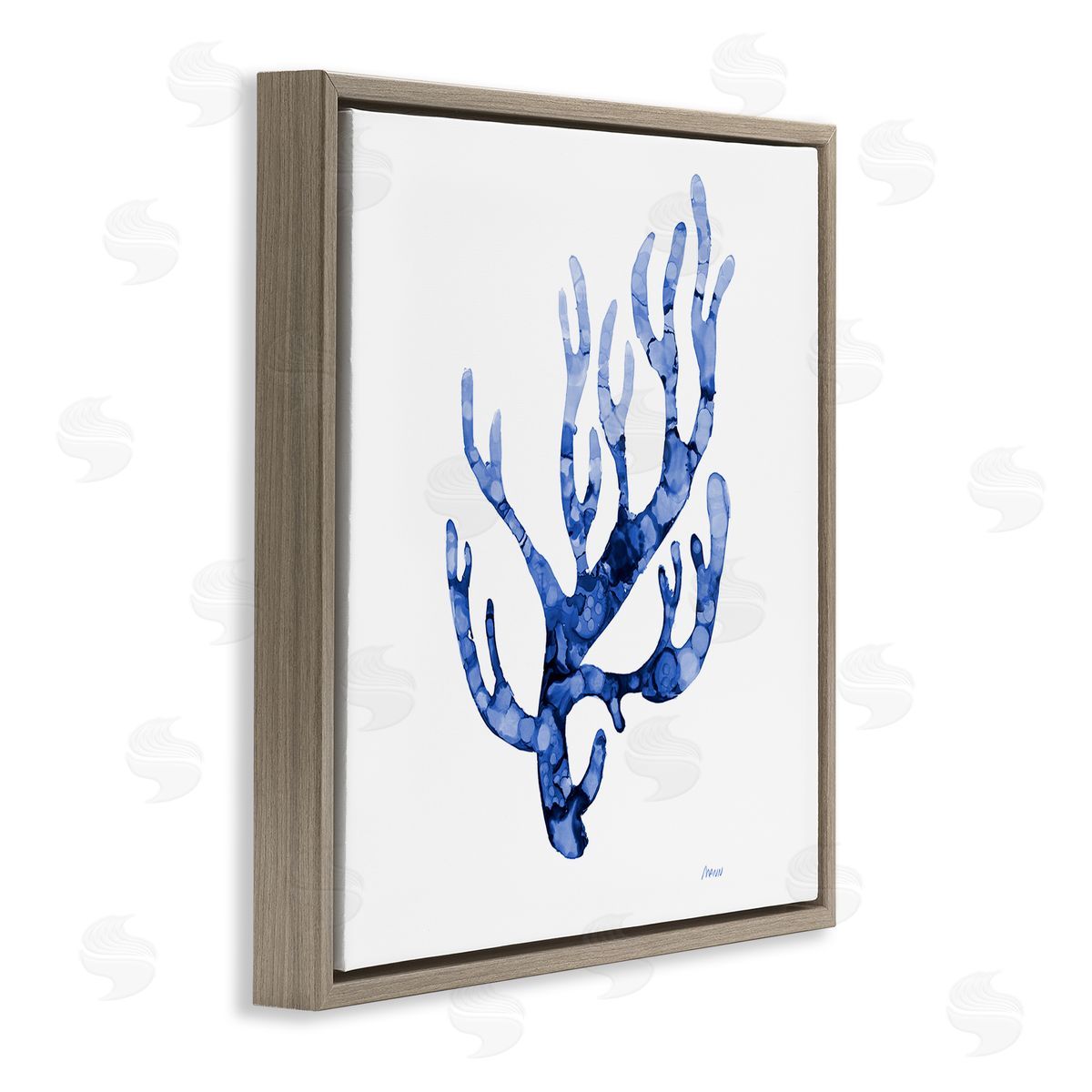 Patti Mann Coral Sprig Marine Life Plant Watercolor Detail Brown Floating Frame Canvas Wall Art Print