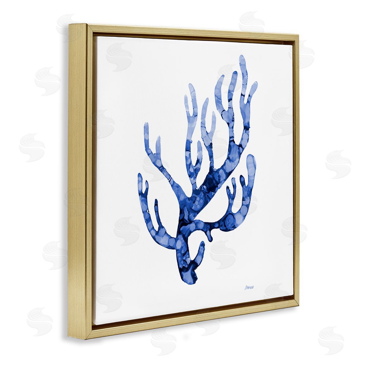 Patti Mann Coral Sprig Marine Life Plant Watercolor Detail Gold Floating Frame Canvas Wall Art Print