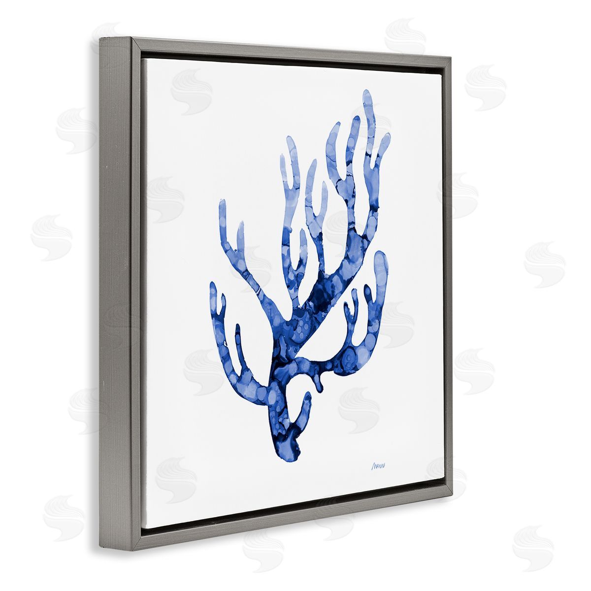 Patti Mann Coral Sprig Marine Life Plant Watercolor Detail Gray Floating Frame Canvas Wall Art Print