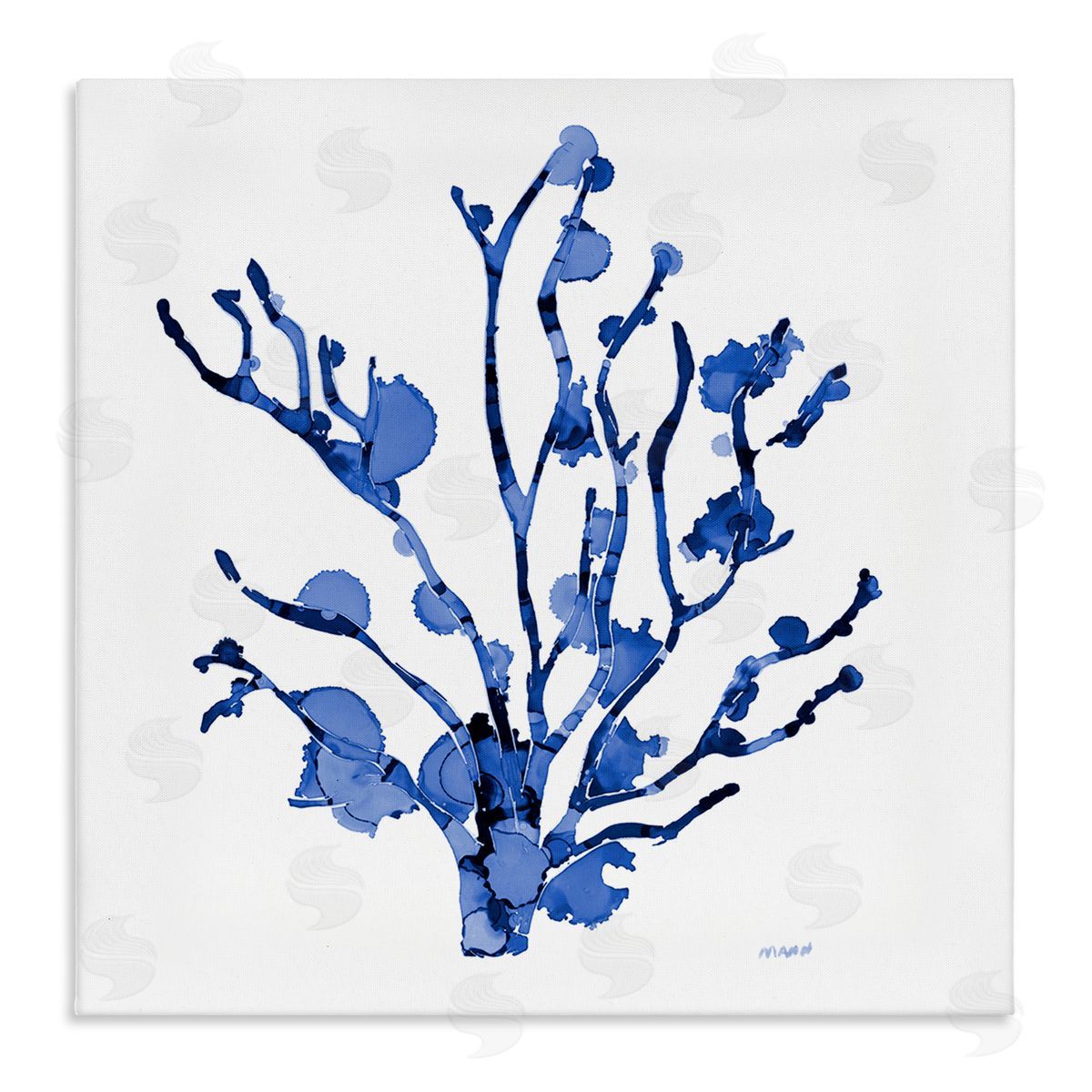 Patti Mann Detailed Coral Sea Life Blue Watery Pattern  Stretched Canvas Wall Art Print