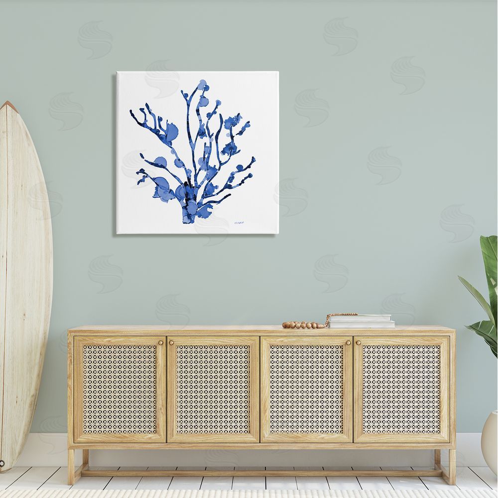 Patti Mann Detailed Coral Sea Life Blue Watery Pattern  Canvas Wall Art in Room