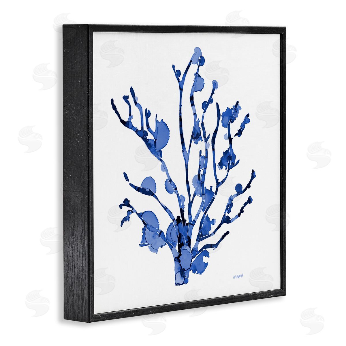 Patti Mann Detailed Coral Sea Life Blue Watery Pattern  Black Framed Glicee Wall Art Print