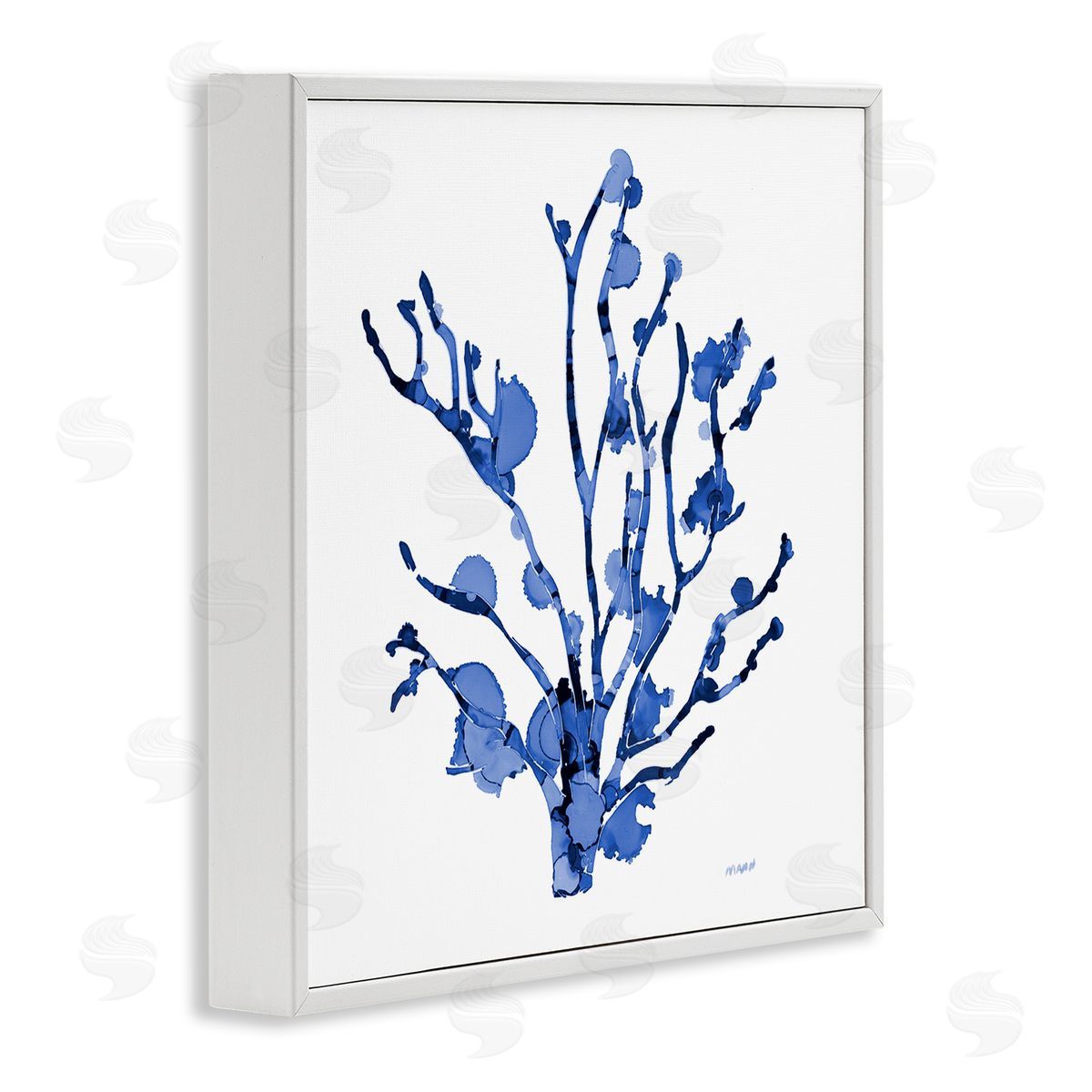 Patti Mann Detailed Coral Sea Life Blue Watery Pattern  White Framed Glicee Wall Art Print