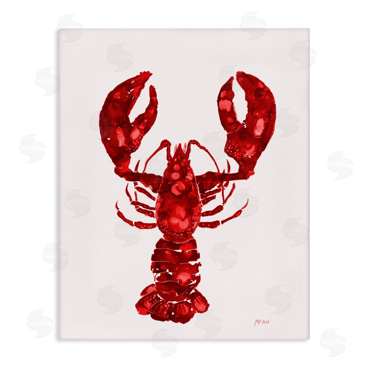 Patti Mann Red Lobster Marine Paint Speckled Watercolor Stretched Canvas Wall Art Print