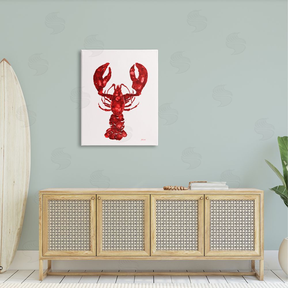 Patti Mann Red Lobster Marine Paint Speckled Watercolor Canvas Wall Art Print in Room