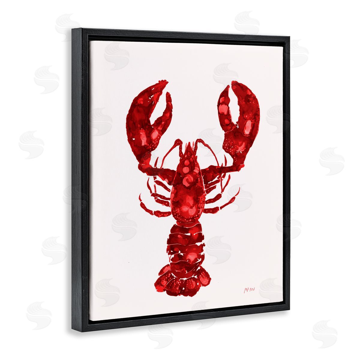 Patti Mann Red Lobster Marine Paint Speckled Watercolor Black Floating Frame Canvas Wall Art Print