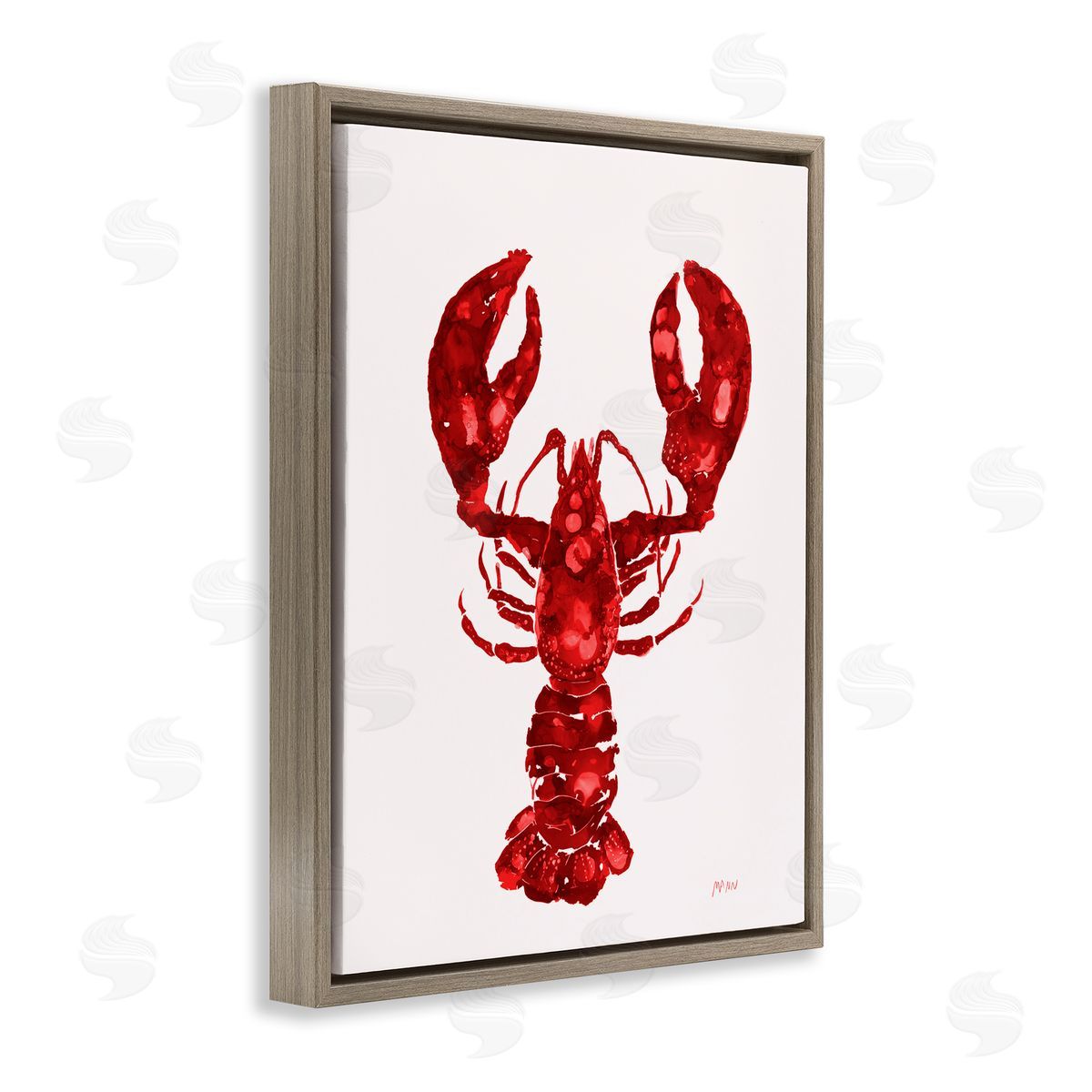Patti Mann Red Lobster Marine Paint Speckled Watercolor Brown Floating Frame Canvas Wall Art Print