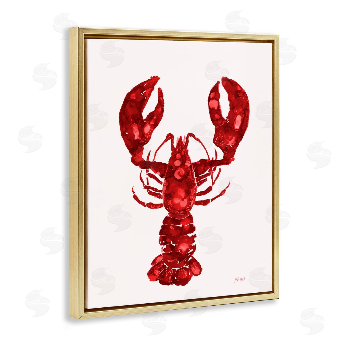Patti Mann Red Lobster Marine Paint Speckled Watercolor Gold Floating Frame Canvas Wall Art Print