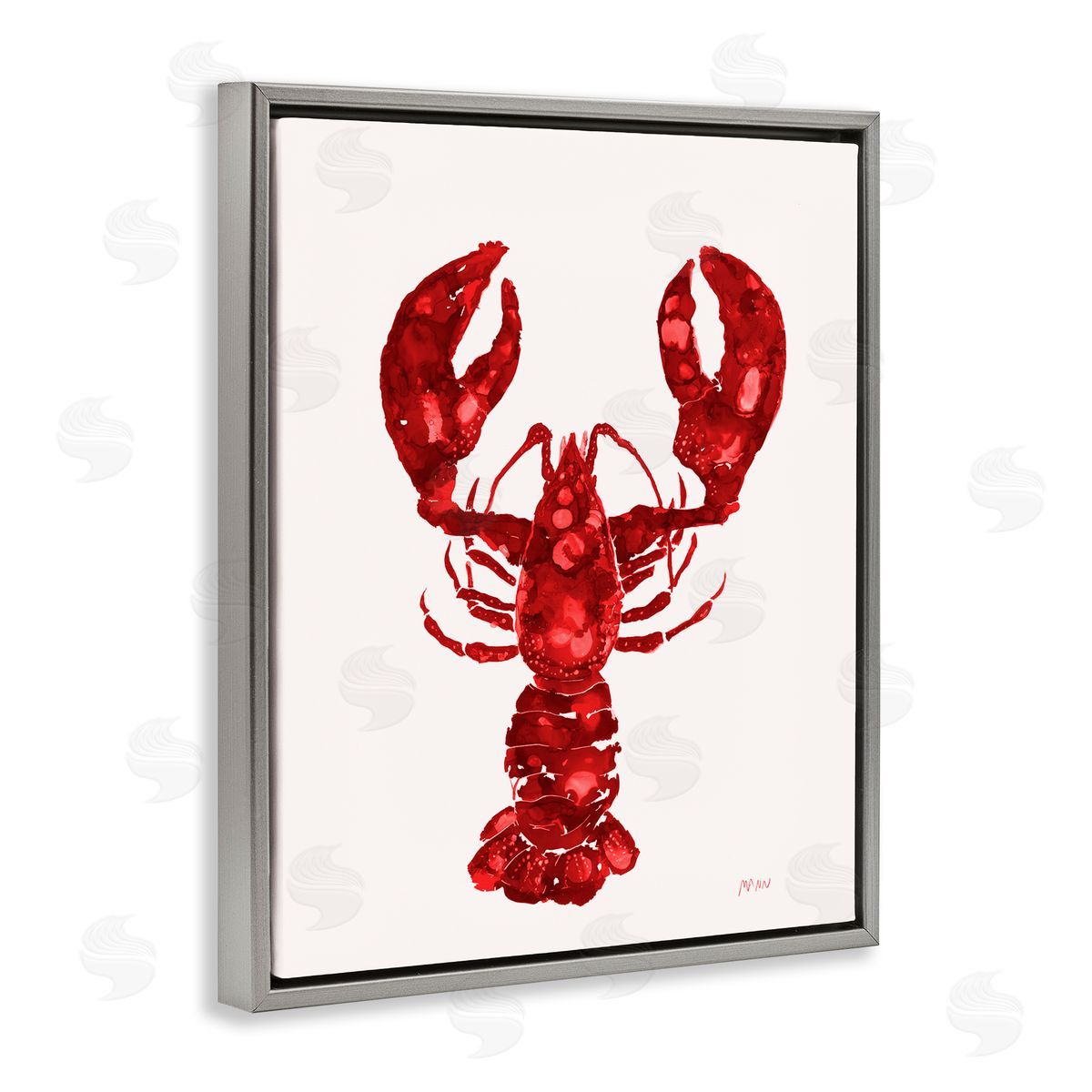 Patti Mann Red Lobster Marine Paint Speckled Watercolor Gray Floating Frame Canvas Wall Art Print