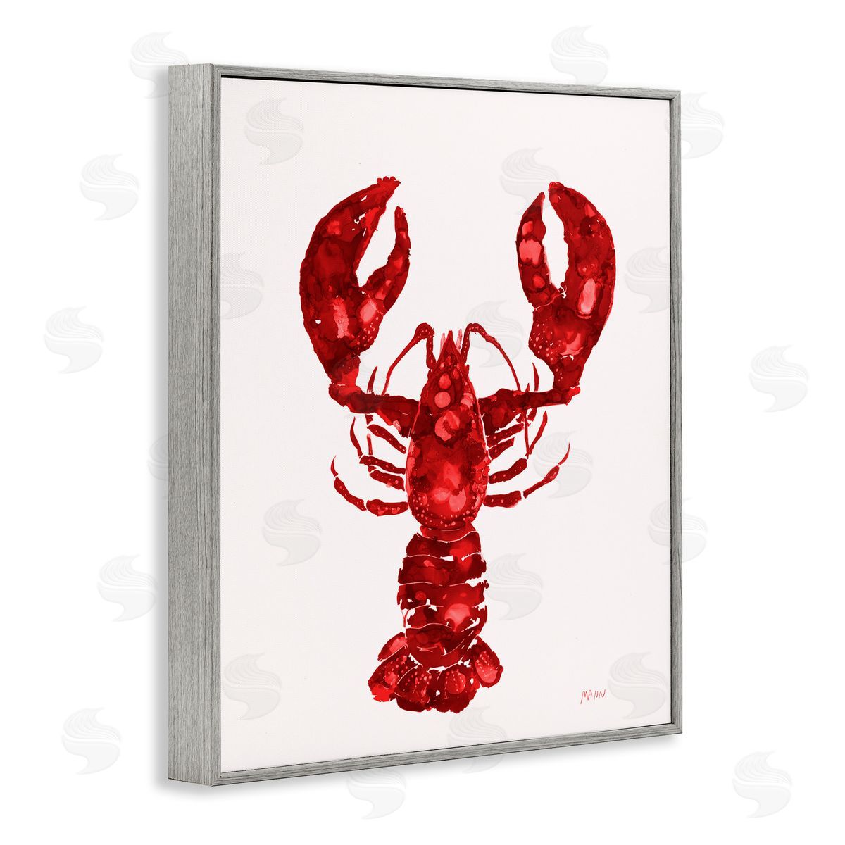 Patti Mann Red Lobster Marine Paint Speckled Watercolor Gray Framed Giclee Wall Art Print