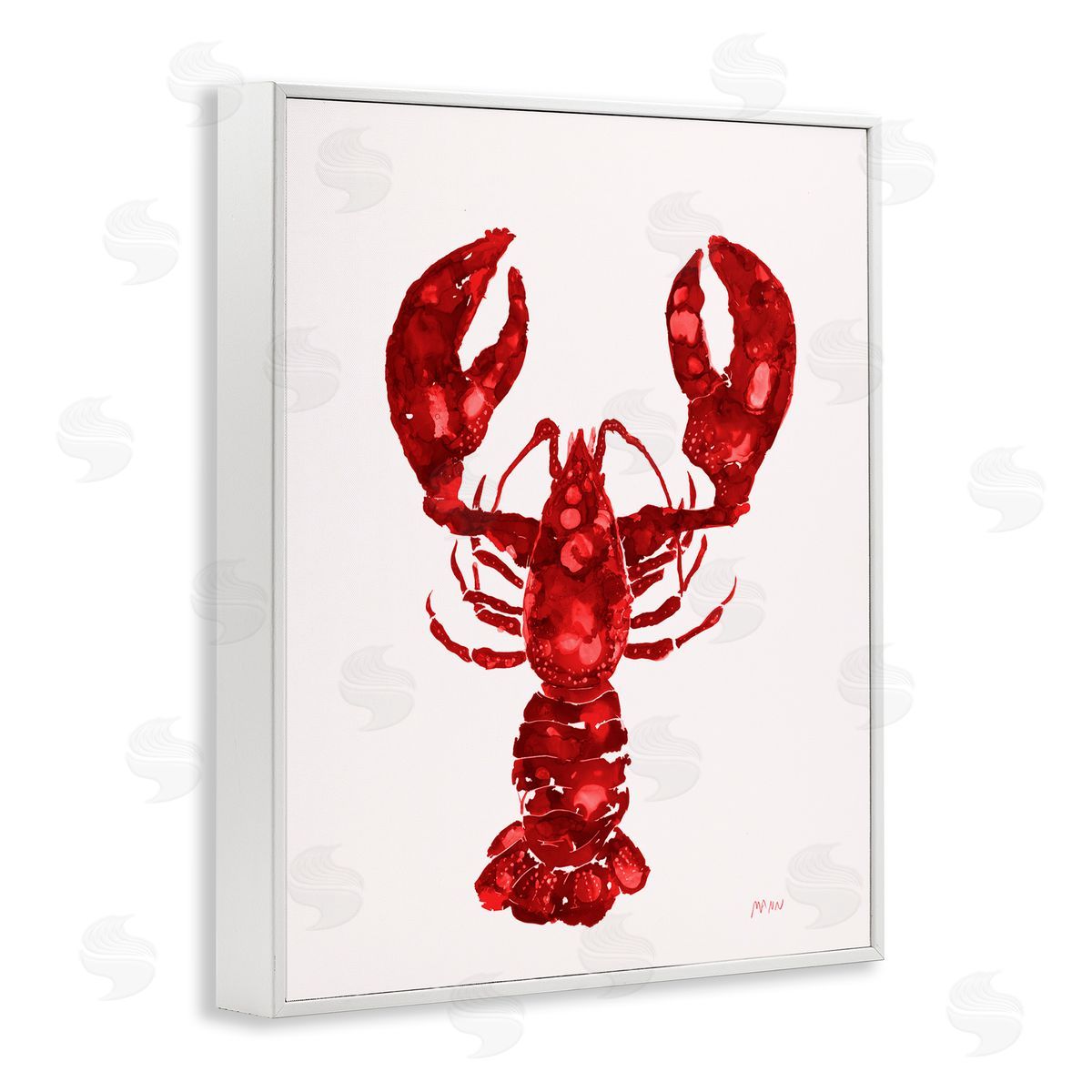 Patti Mann Red Lobster Marine Paint Speckled Watercolor White Framed Giclee Wall Art Print