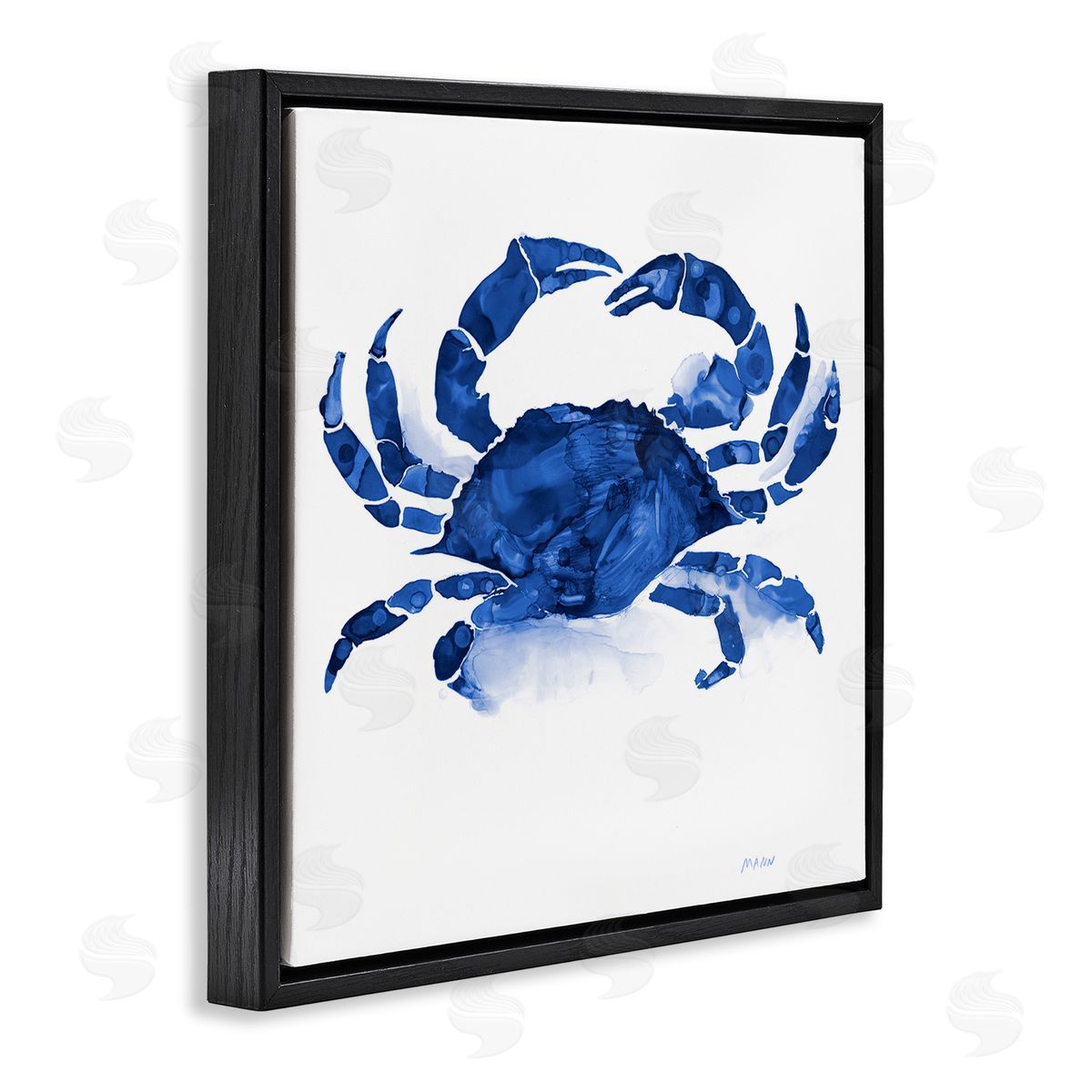 Patti Mann Detailed Crab Wildlife Blue Ocean Sea Life  Black Floating Frame Canvas Wall Art Print