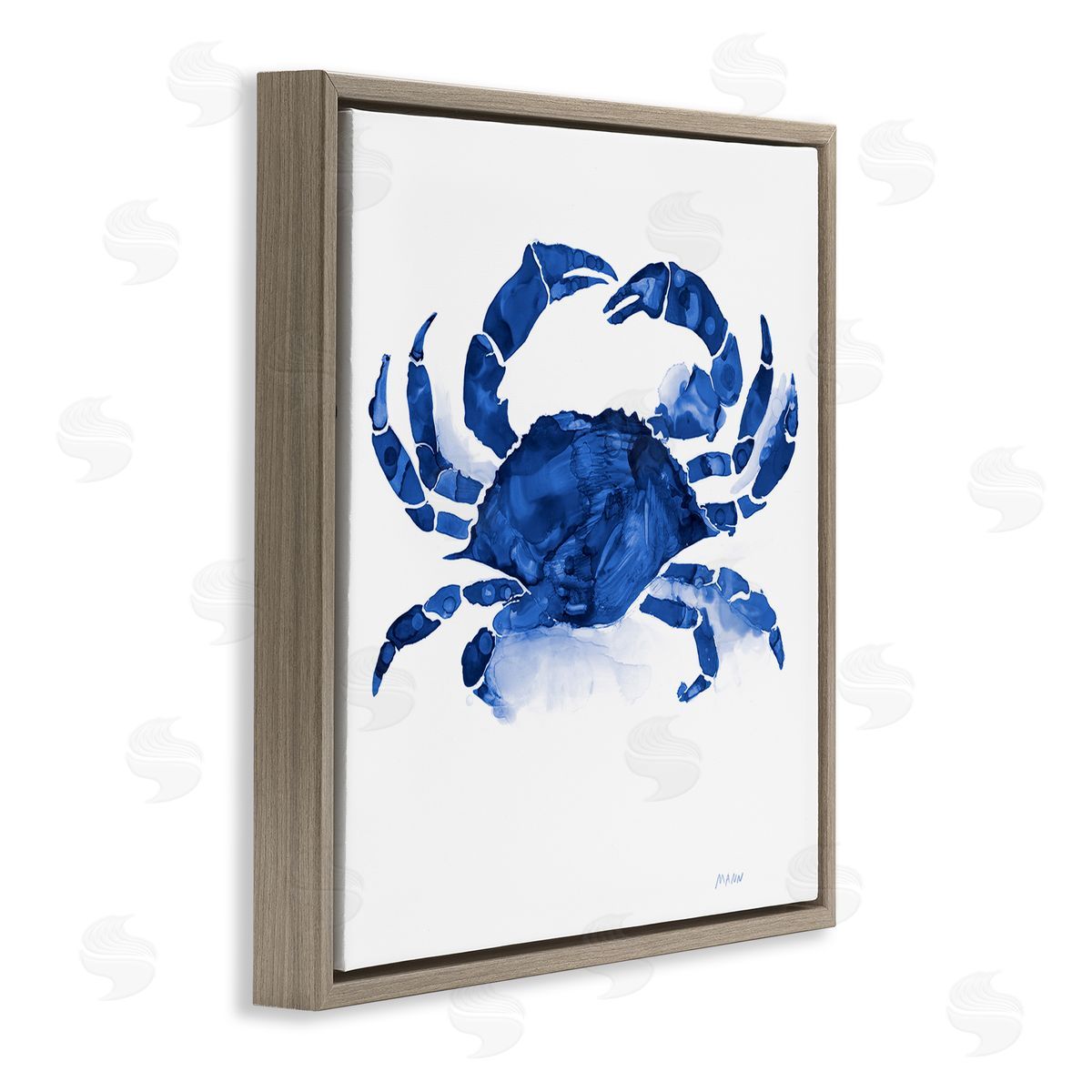 Patti Mann Detailed Crab Wildlife Blue Ocean Sea Life  Brown Floating Frame Canvas Wall Art Print