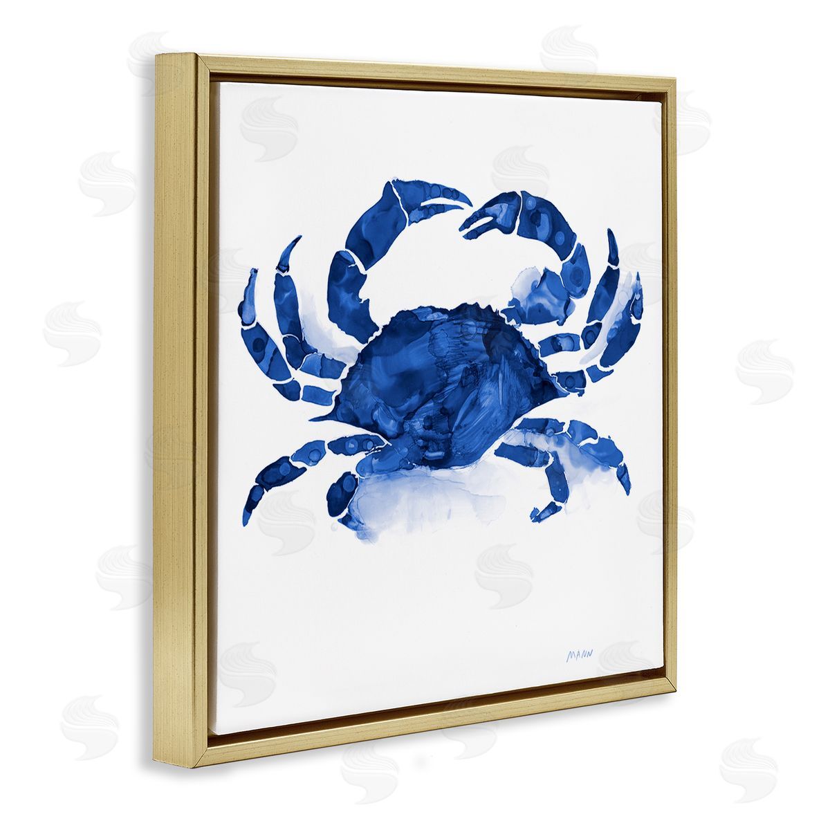 Patti Mann Detailed Crab Wildlife Blue Ocean Sea Life  Gold Floating Frame Canvas Wall Art Print
