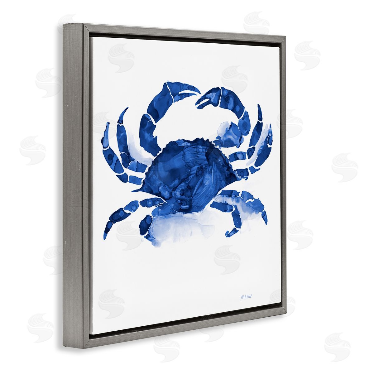 Patti Mann Detailed Crab Wildlife Blue Ocean Sea Life  Gray Floating Frame Canvas Wall Art Print