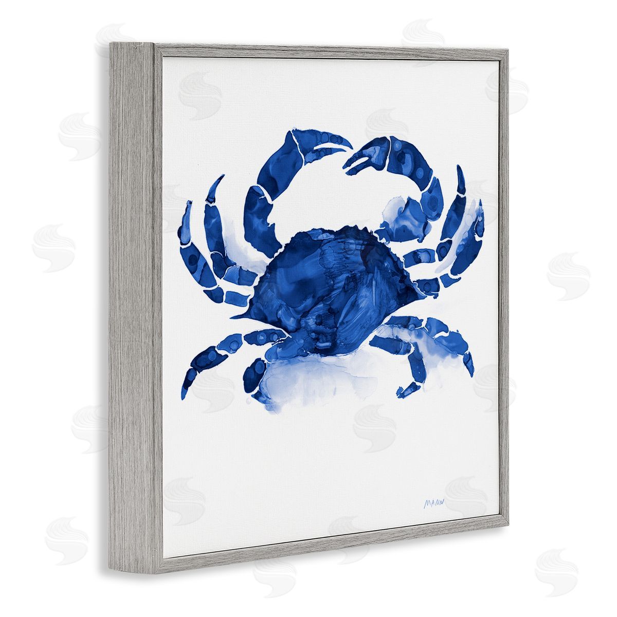 Patti Mann Detailed Crab Wildlife Blue Ocean Sea Life  Gray Framed Glicee Wall Art Print