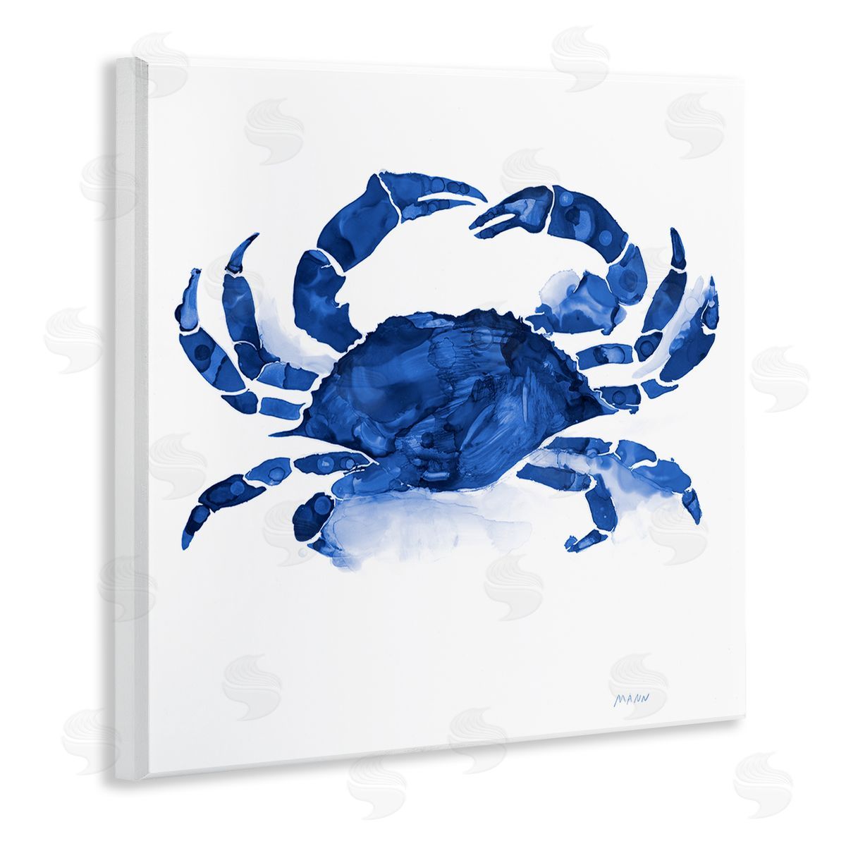 Patti Mann Detailed Crab Wildlife Blue Ocean Sea Life  Wooden Wall Plaque Art Print