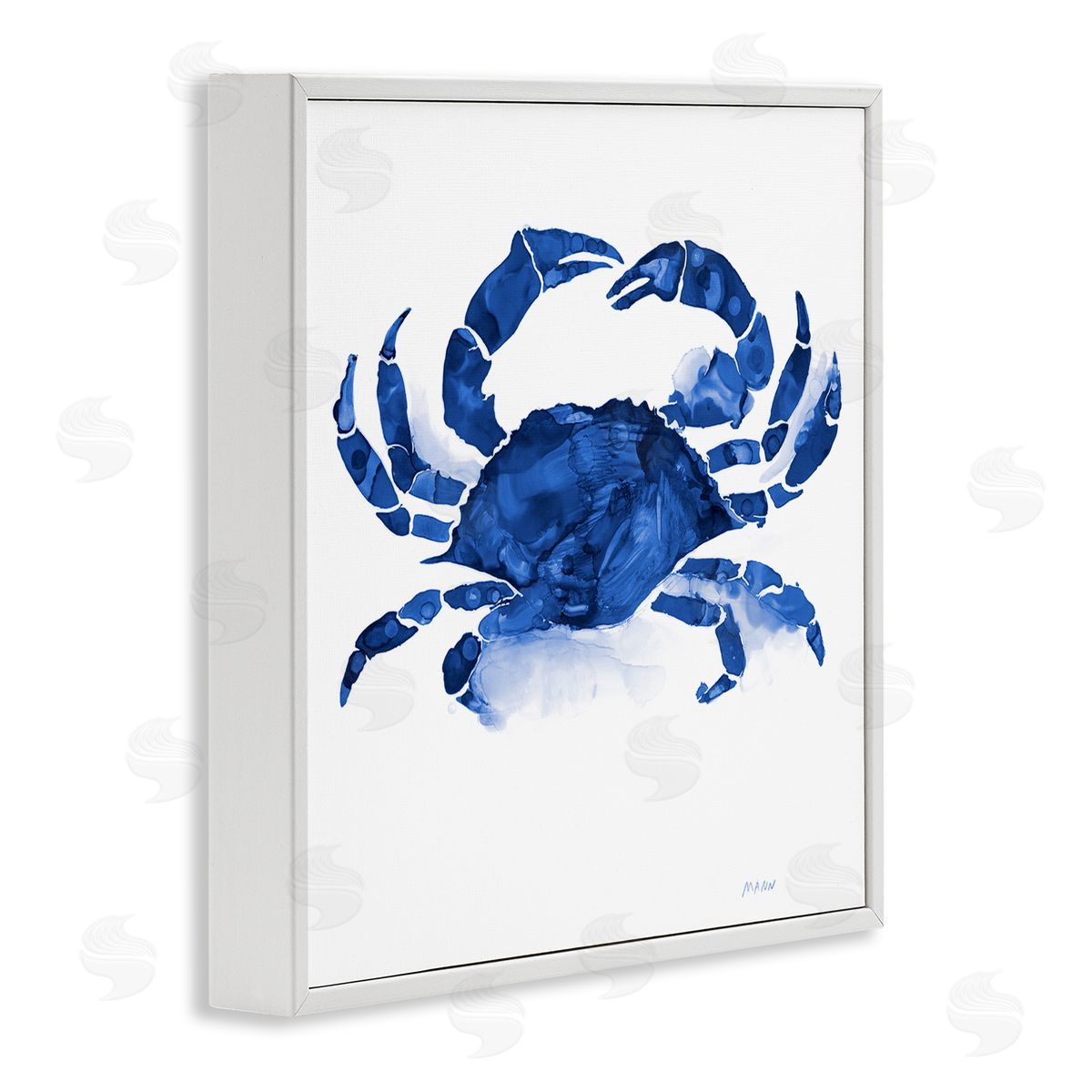 Patti Mann Detailed Crab Wildlife Blue Ocean Sea Life  White Framed Glicee Wall Art Print