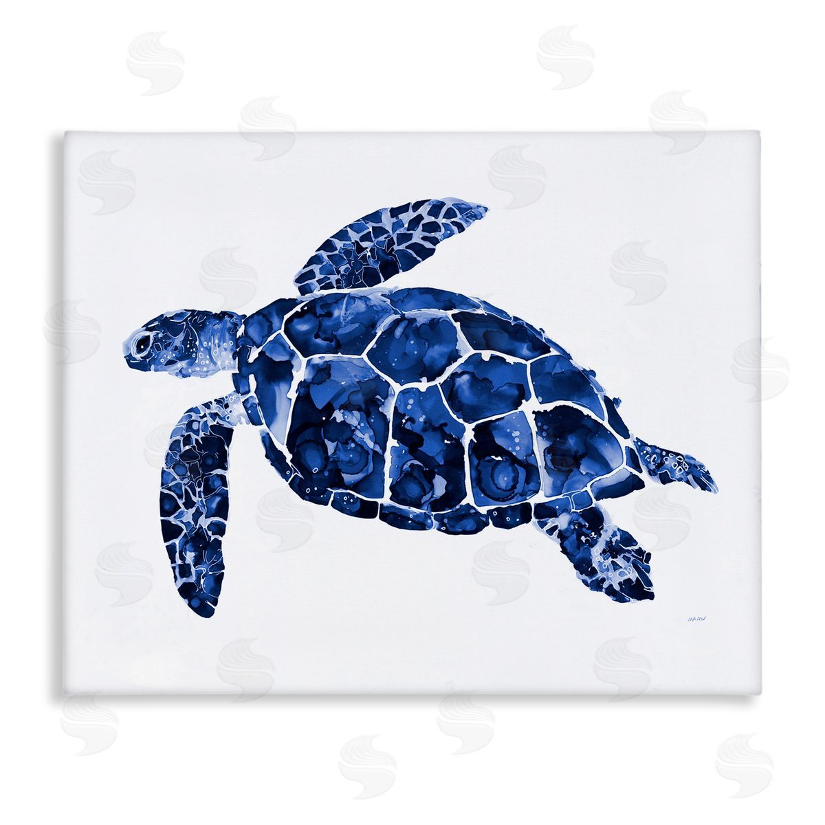 Patti Mann Blue Speckled Sea Turtle Marine Animal Illustration Stretched Canvas Wall Art Print
