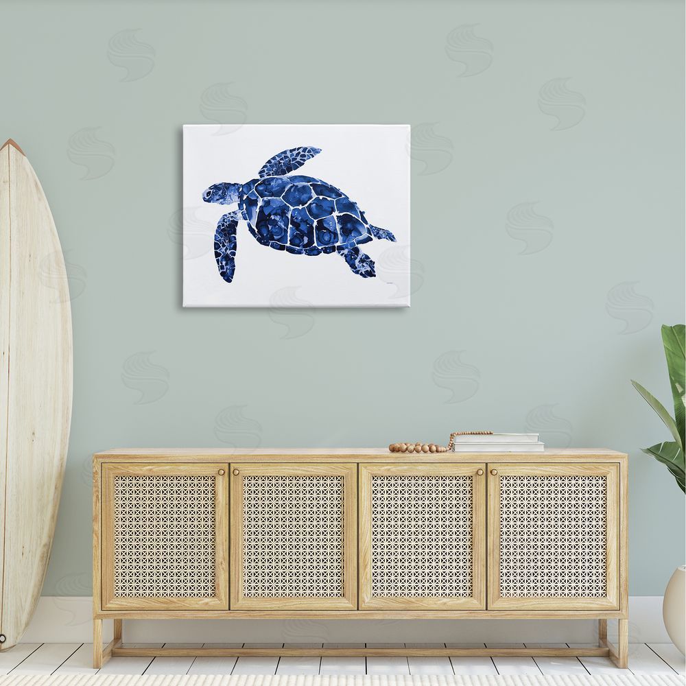 Patti Mann Blue Speckled Sea Turtle Marine Animal Illustration Canvas Wall Art Print in Room