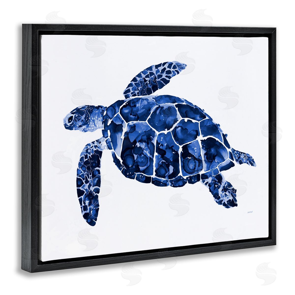 Patti Mann Blue Speckled Sea Turtle Marine Animal Illustration Black Floating Frame Canvas Wall Art Print