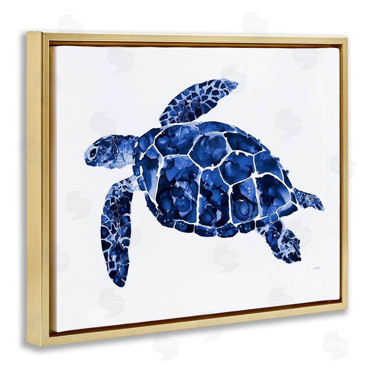 Patti Mann Blue Speckled Sea Turtle Marine Animal Illustration Gold Floating Frame Canvas Wall Art Print