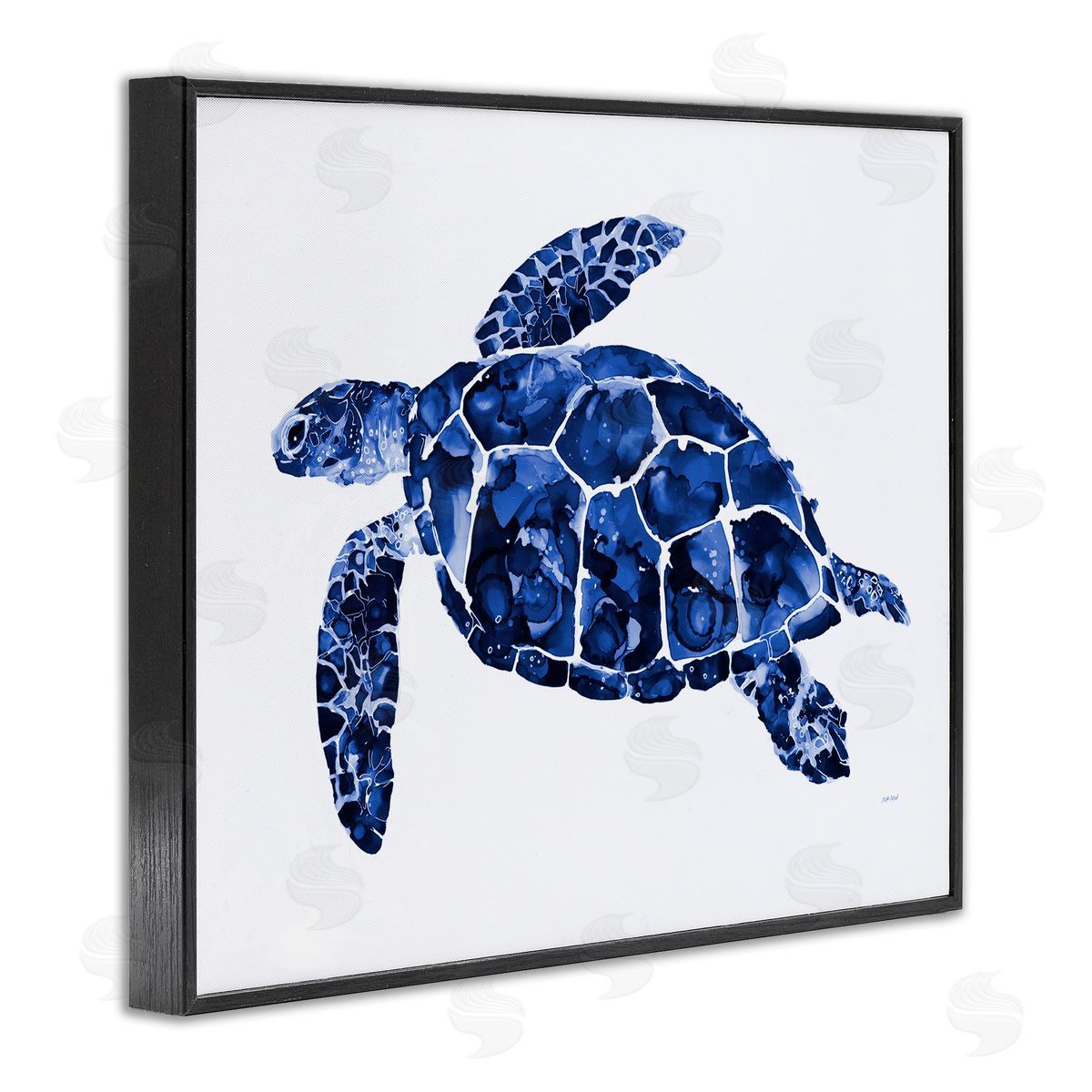 Patti Mann Blue Speckled Sea Turtle Marine Animal Illustration Black Framed Giclee Wall Art Print