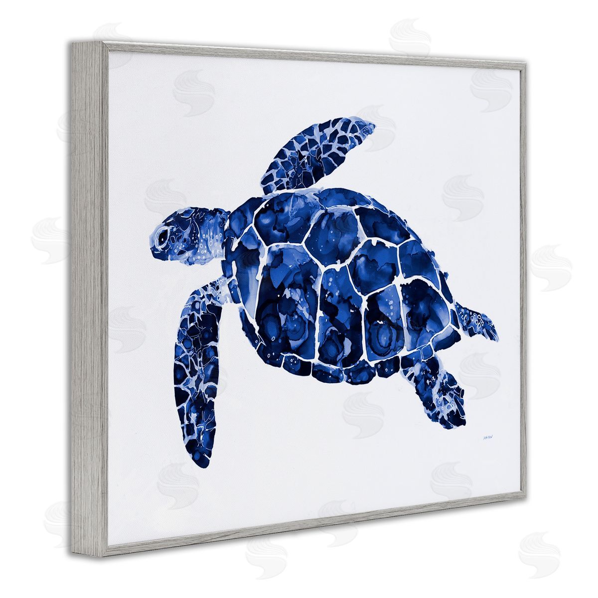 Patti Mann Blue Speckled Sea Turtle Marine Animal Illustration Gray Framed Giclee Wall Art Print