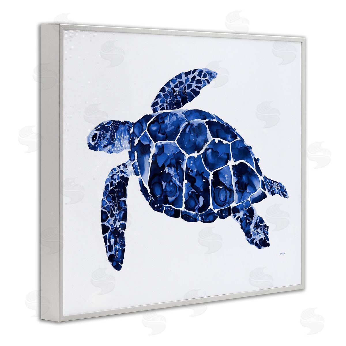 Patti Mann Blue Speckled Sea Turtle Marine Animal Illustration White Framed Giclee Wall Art Print