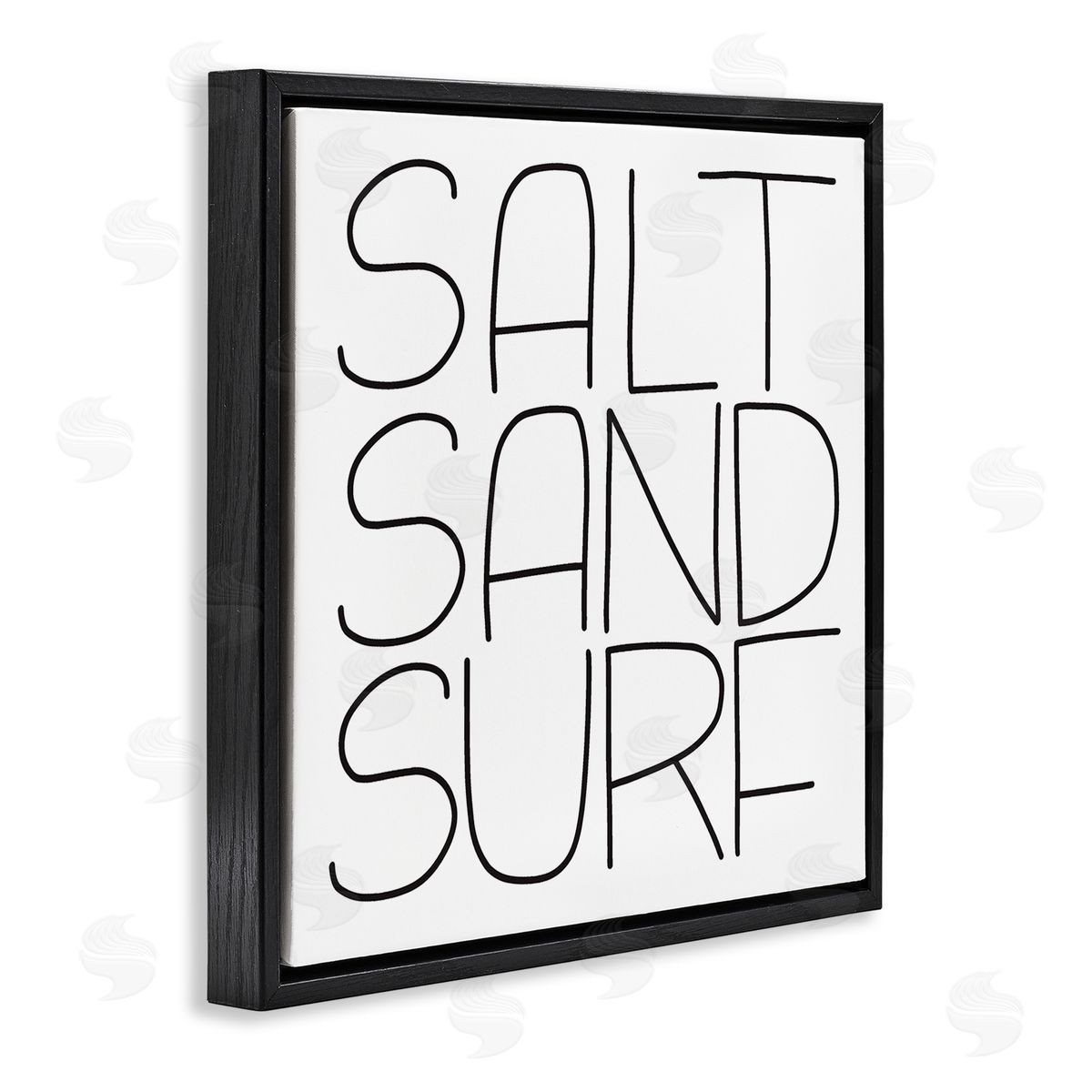 Leah Bisch Salt Sand Surf Beach Sports Calligraphy Phrase  Black Floating Frame Canvas Wall Art Print