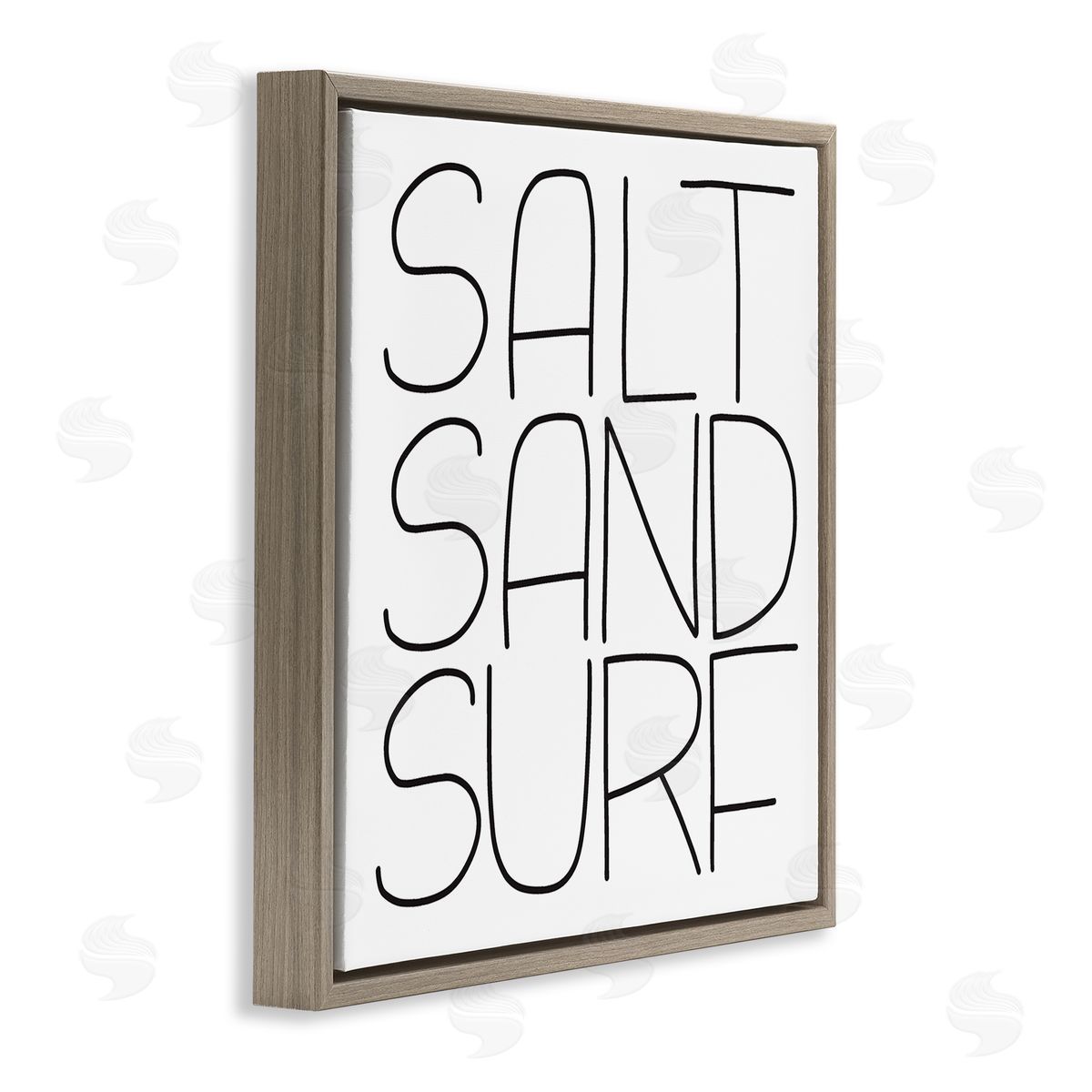 Leah Bisch Salt Sand Surf Beach Sports Calligraphy Phrase  Brown Floating Frame Canvas Wall Art Print