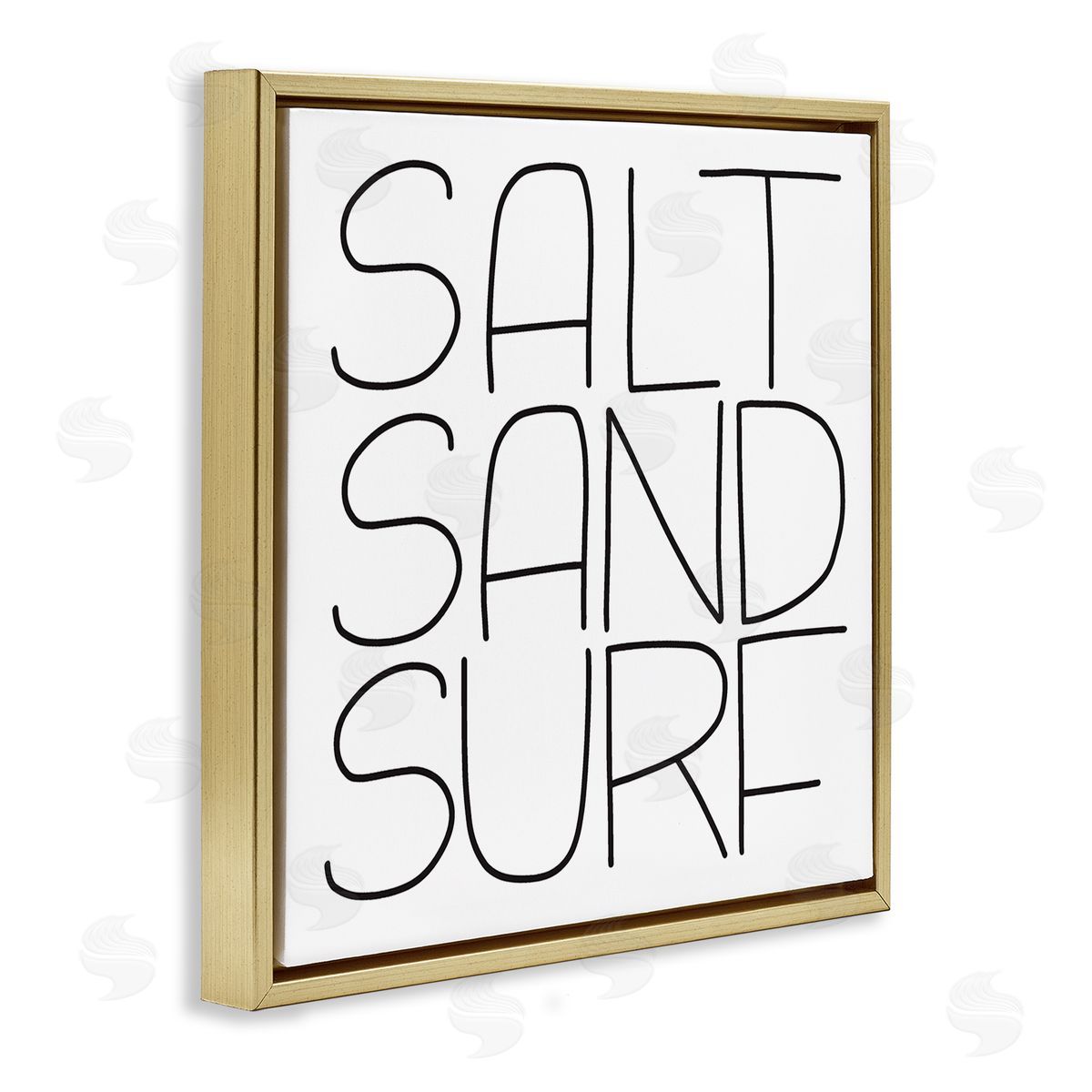 Leah Bisch Salt Sand Surf Beach Sports Calligraphy Phrase  Gold Floating Frame Canvas Wall Art Print