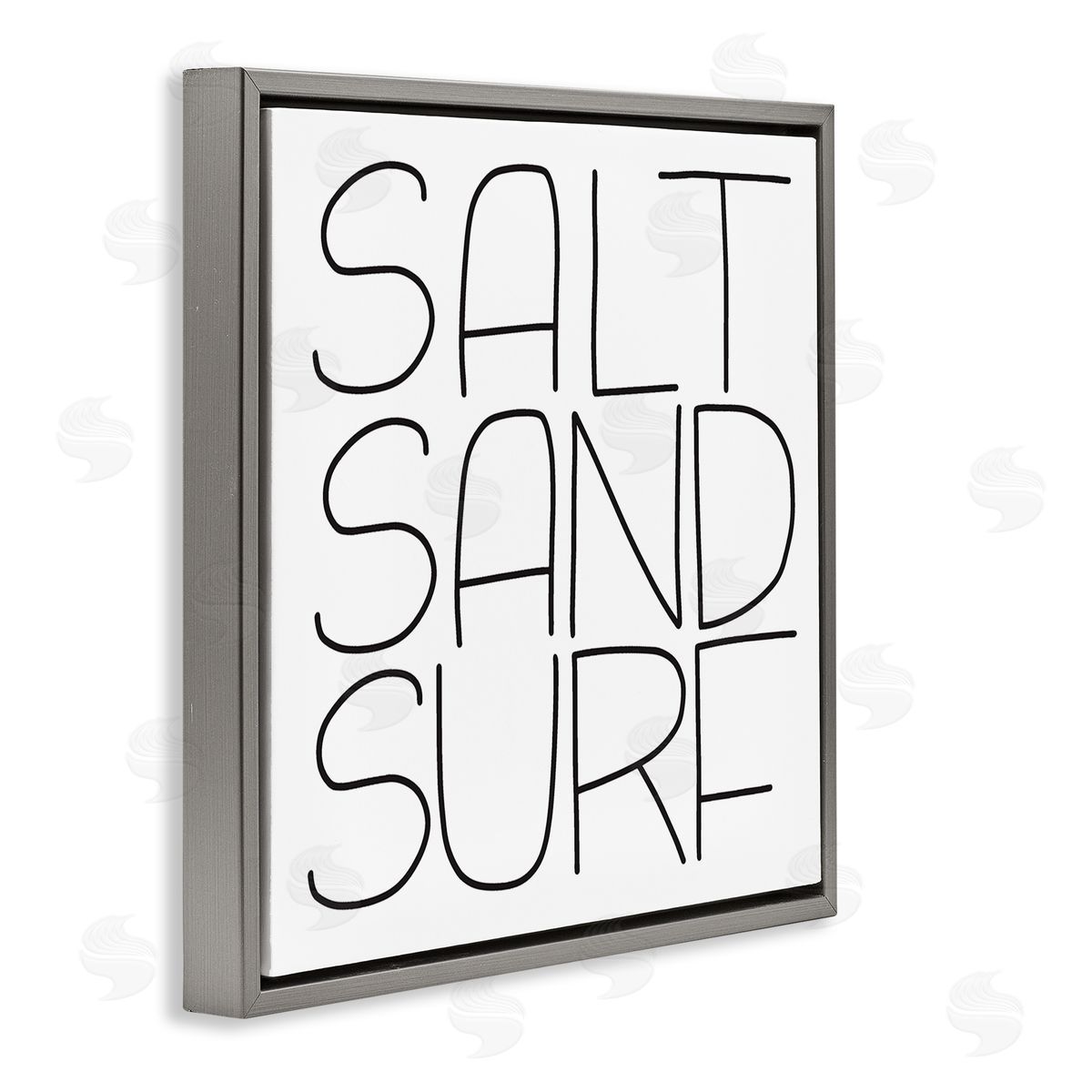 Leah Bisch Salt Sand Surf Beach Sports Calligraphy Phrase  Gray Floating Frame Canvas Wall Art Print