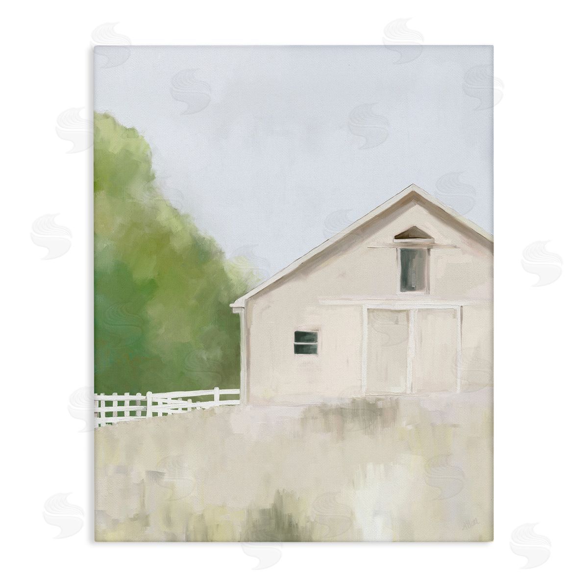 Amy Hall Abstract Country Field Fenced Farmland Barn Stretched Canvas Wall Art Print