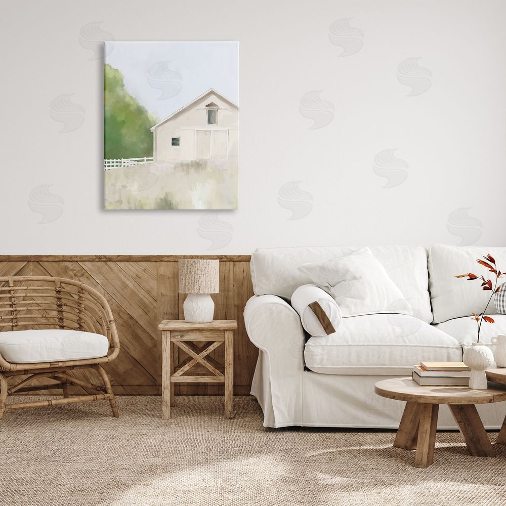 Amy Hall Abstract Country Field Fenced Farmland Barn Canvas Wall Art Print in Room