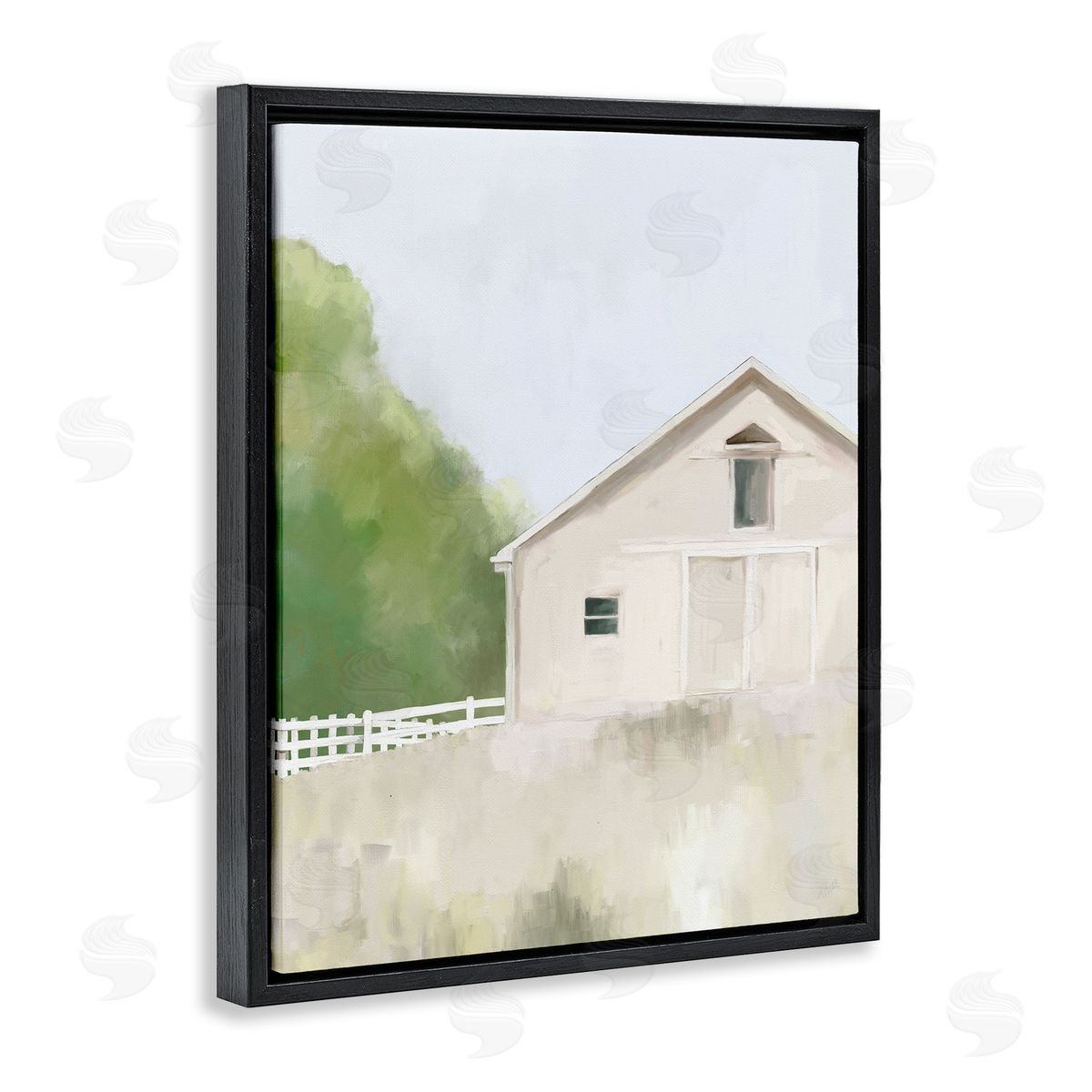 Amy Hall Abstract Country Field Fenced Farmland Barn Black Floating Frame Canvas Wall Art Print