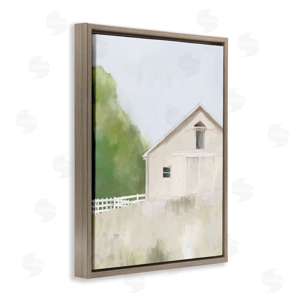Amy Hall Abstract Country Field Fenced Farmland Barn Brown Floating Frame Canvas Wall Art Print