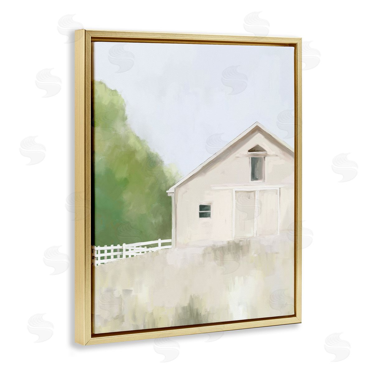 Amy Hall Abstract Country Field Fenced Farmland Barn Gold Floating Frame Canvas Wall Art Print