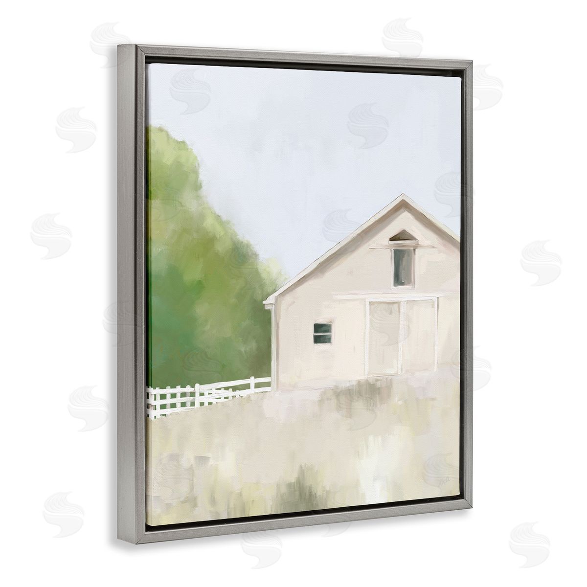 Amy Hall Abstract Country Field Fenced Farmland Barn Gray Floating Frame Canvas Wall Art Print