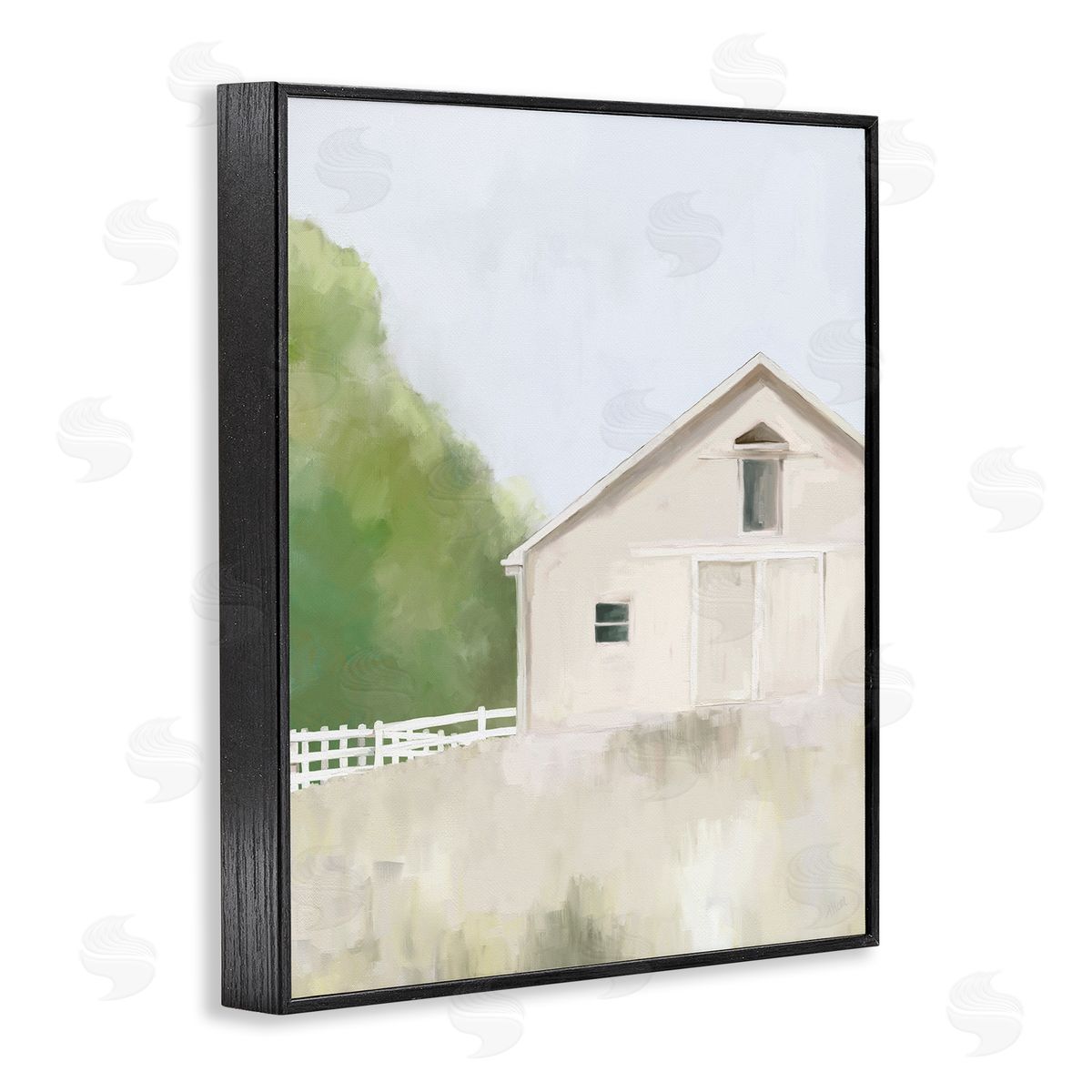 Amy Hall Abstract Country Field Fenced Farmland Barn Black Framed Giclee Wall Art Print