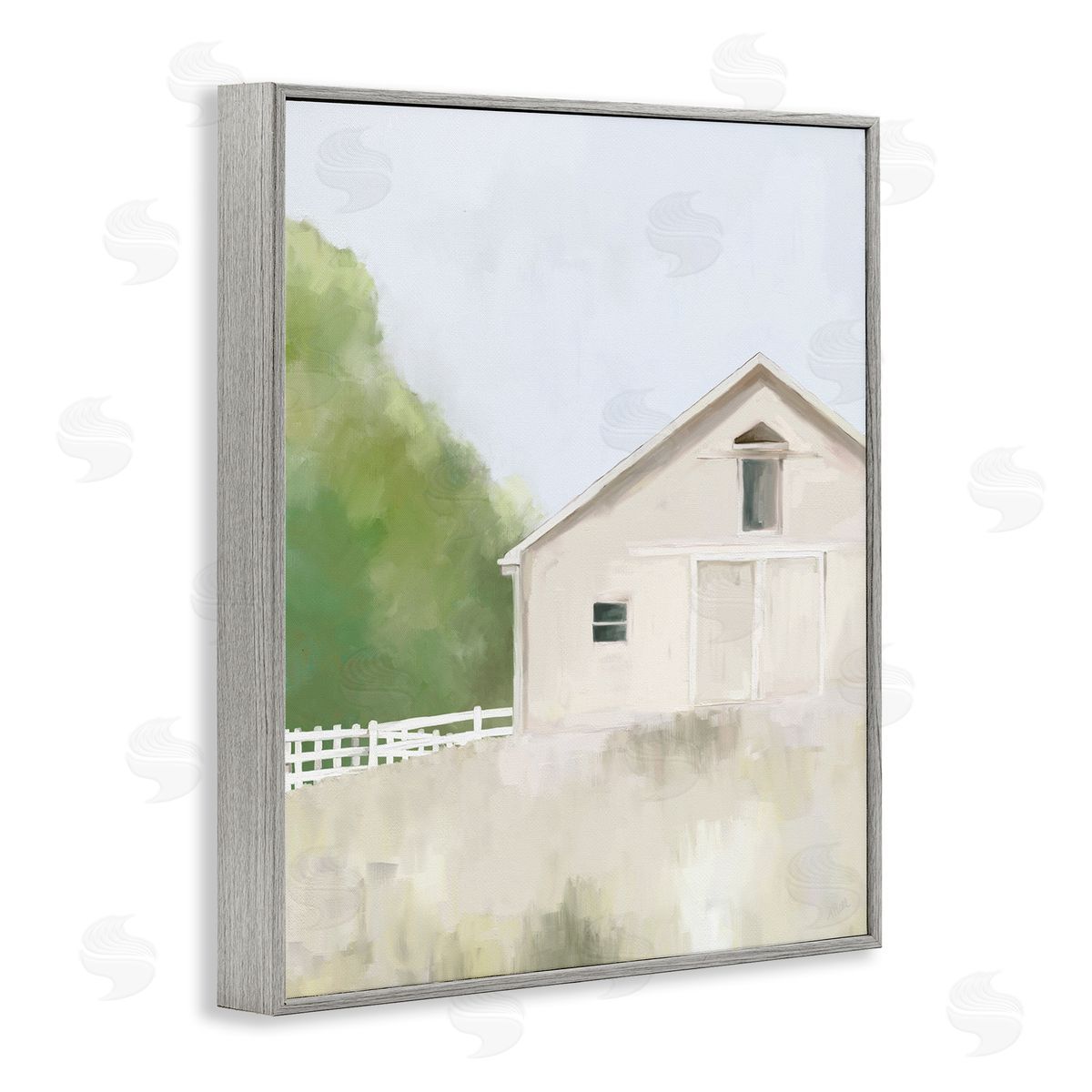 Amy Hall Abstract Country Field Fenced Farmland Barn Gray Framed Giclee Wall Art Print